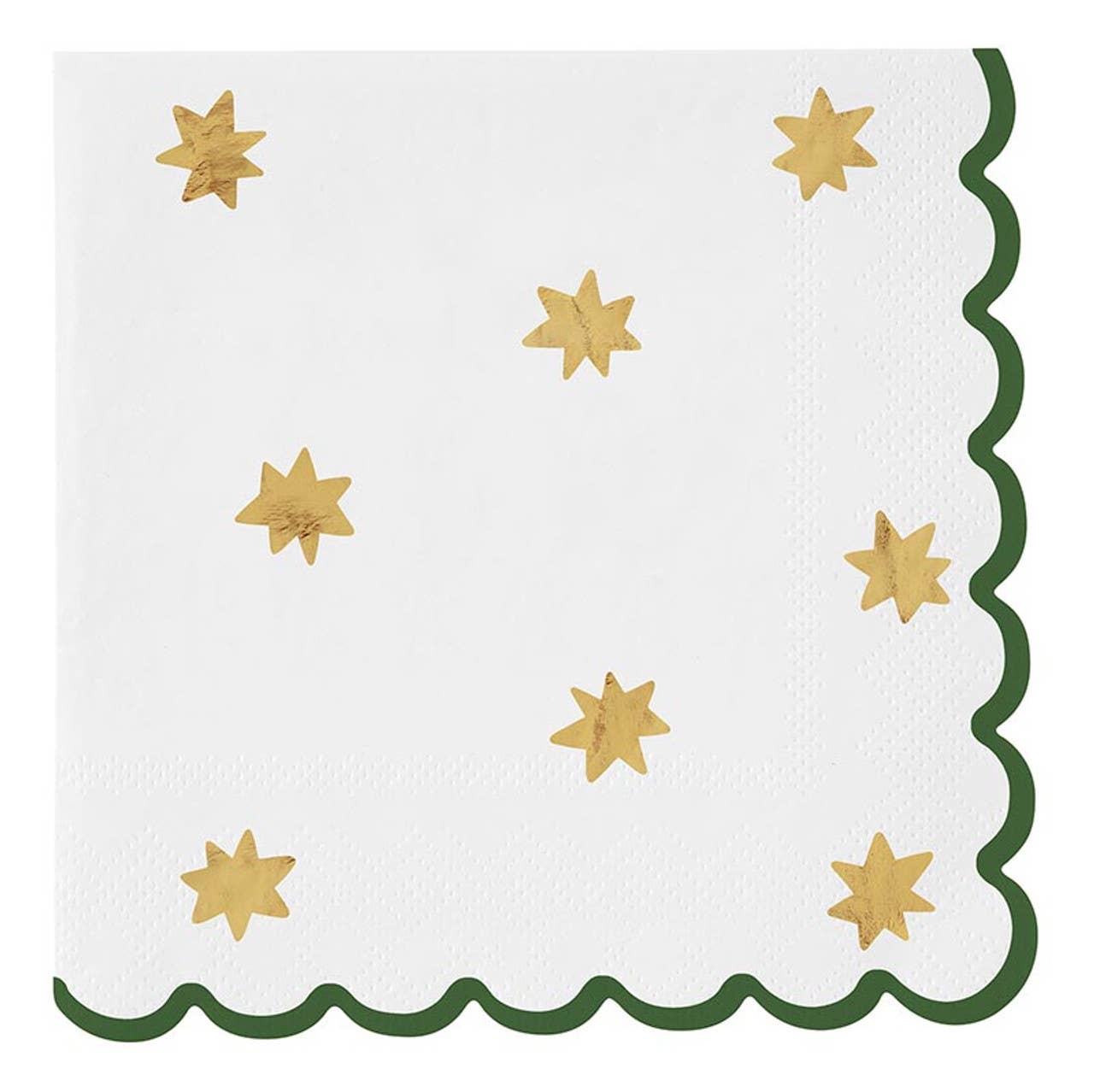 Gold Star Scalloped Cocktail Napkins