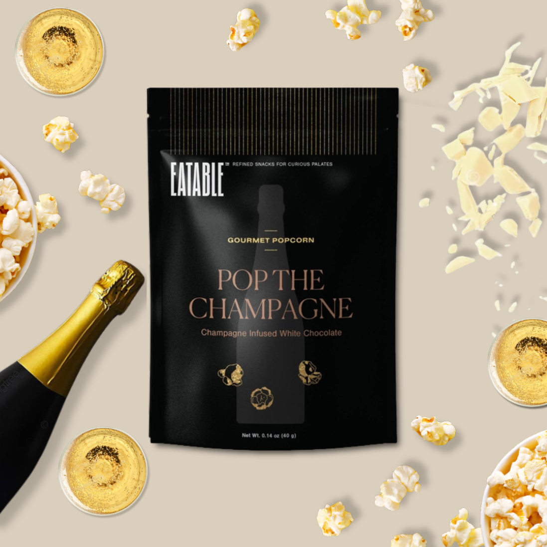 Mini 'Pop the Champagne' Gourmet White Chocolate Popcorn - EATABLE