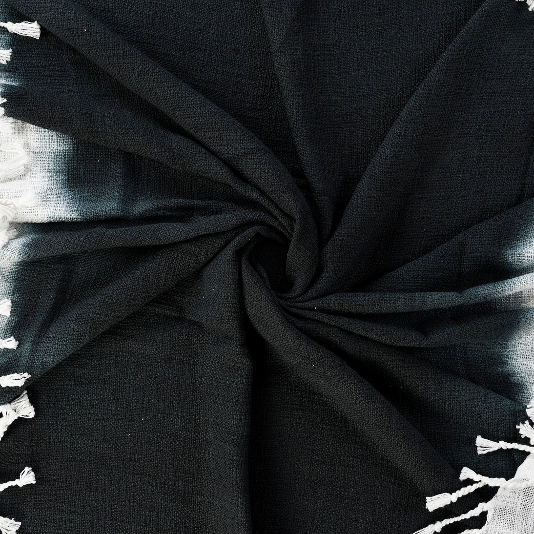 Hand-Woven & Dyed Ombre Black & White Shibori Throw Blanket