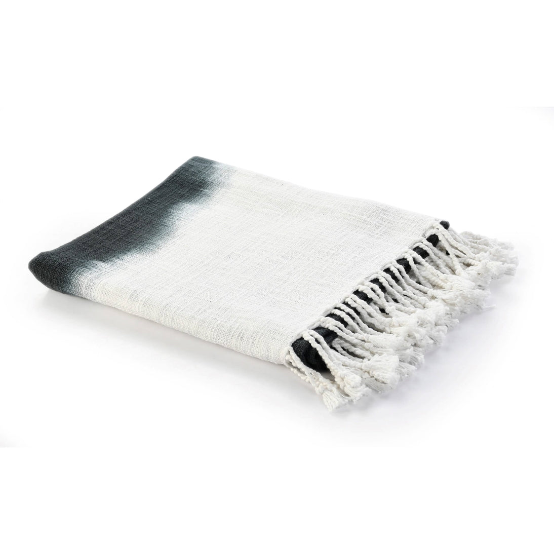 Hand-Woven & Dyed Ombre Black & White Shibori Throw Blanket