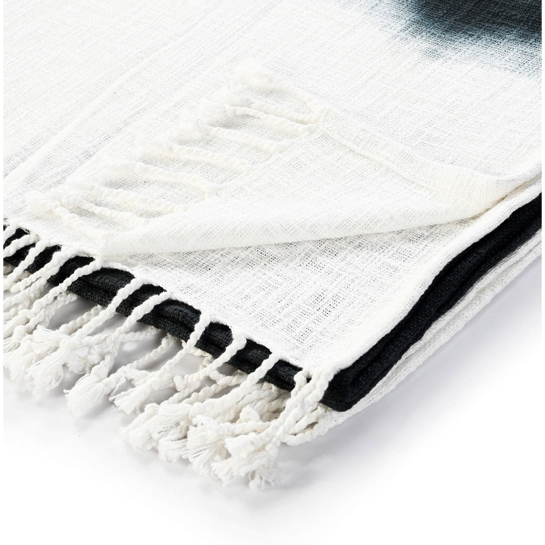Hand-Woven & Dyed Ombre Black & White Shibori Throw Blanket