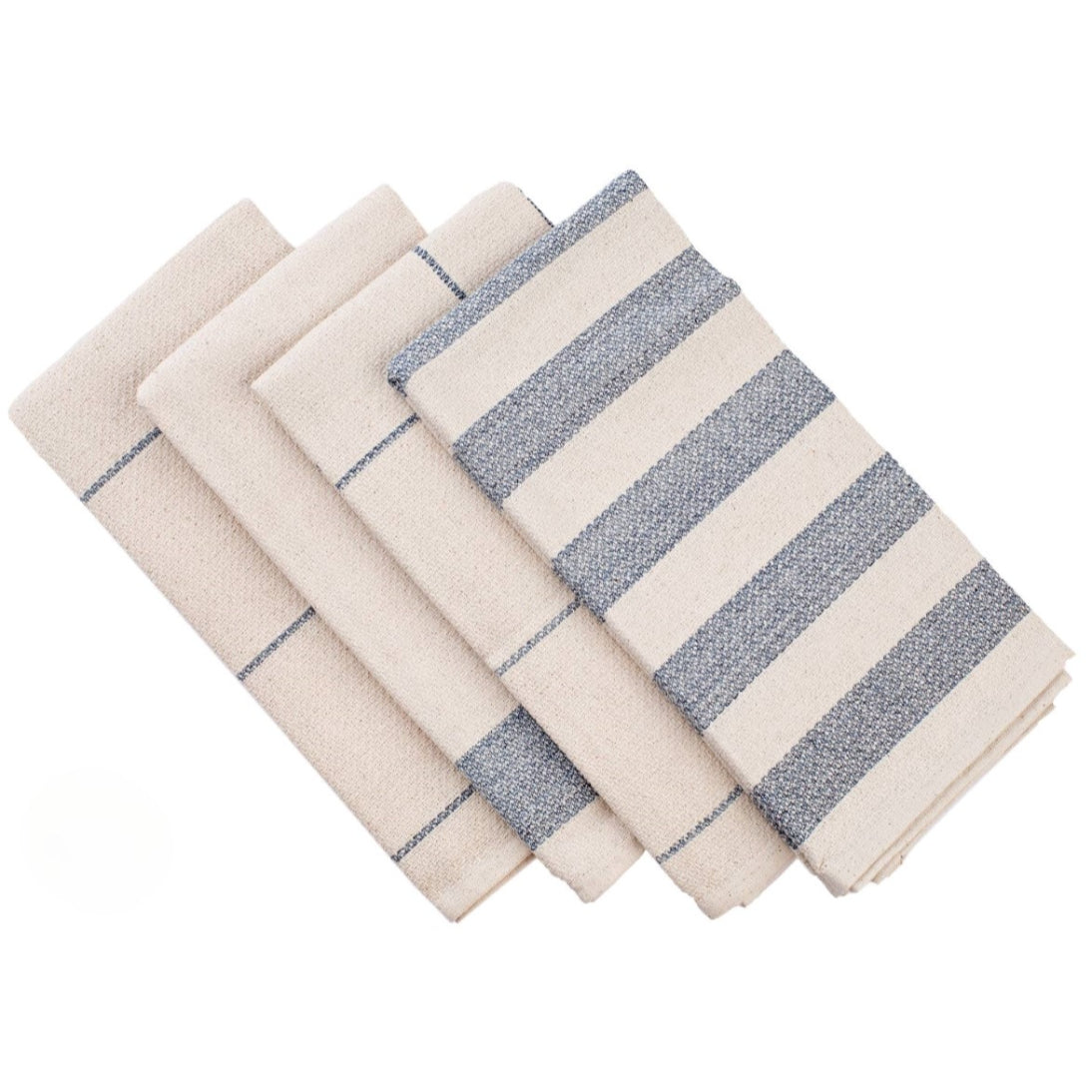 Set of 4 Eco-Friendly Blue & White Striped Kitchen & Dish Towels