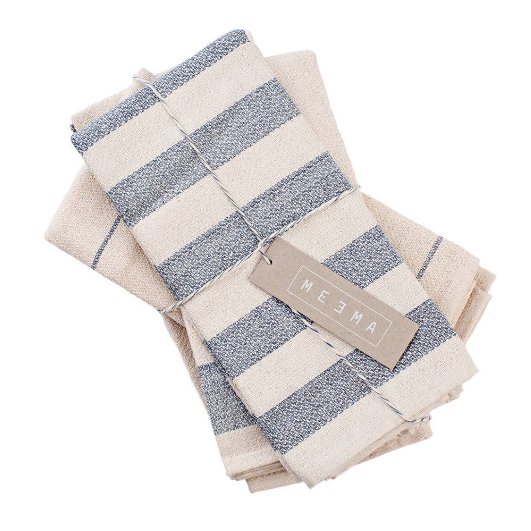 Set of 4 Eco-Friendly Blue & White Striped Kitchen & Dish Towels