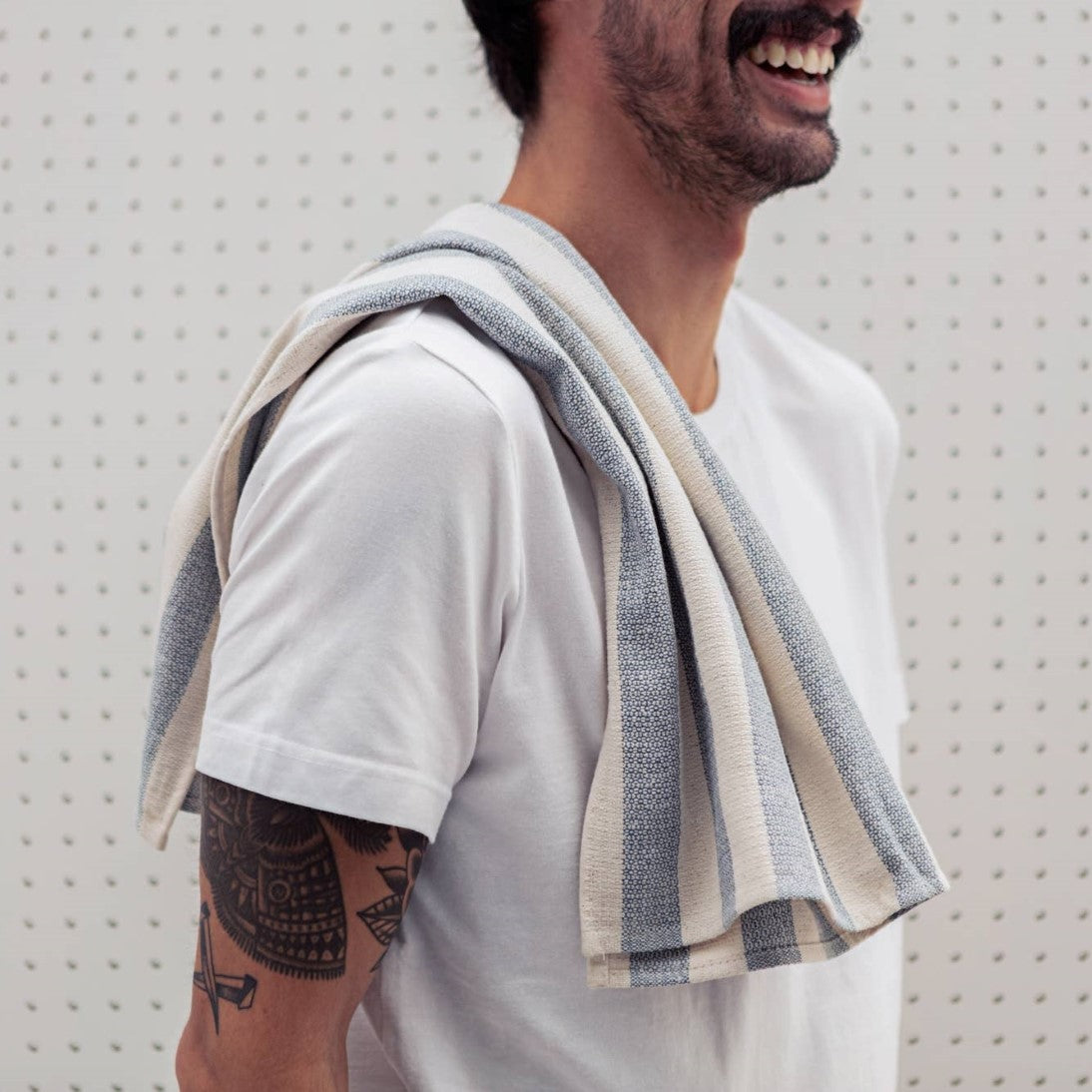 Set of 4 Eco-Friendly Blue & White Striped Kitchen & Dish Towels