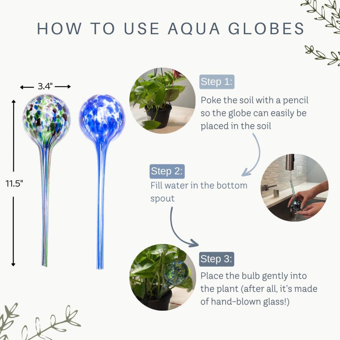Hand-Blown Large Glass Plant Self-Watering Globes