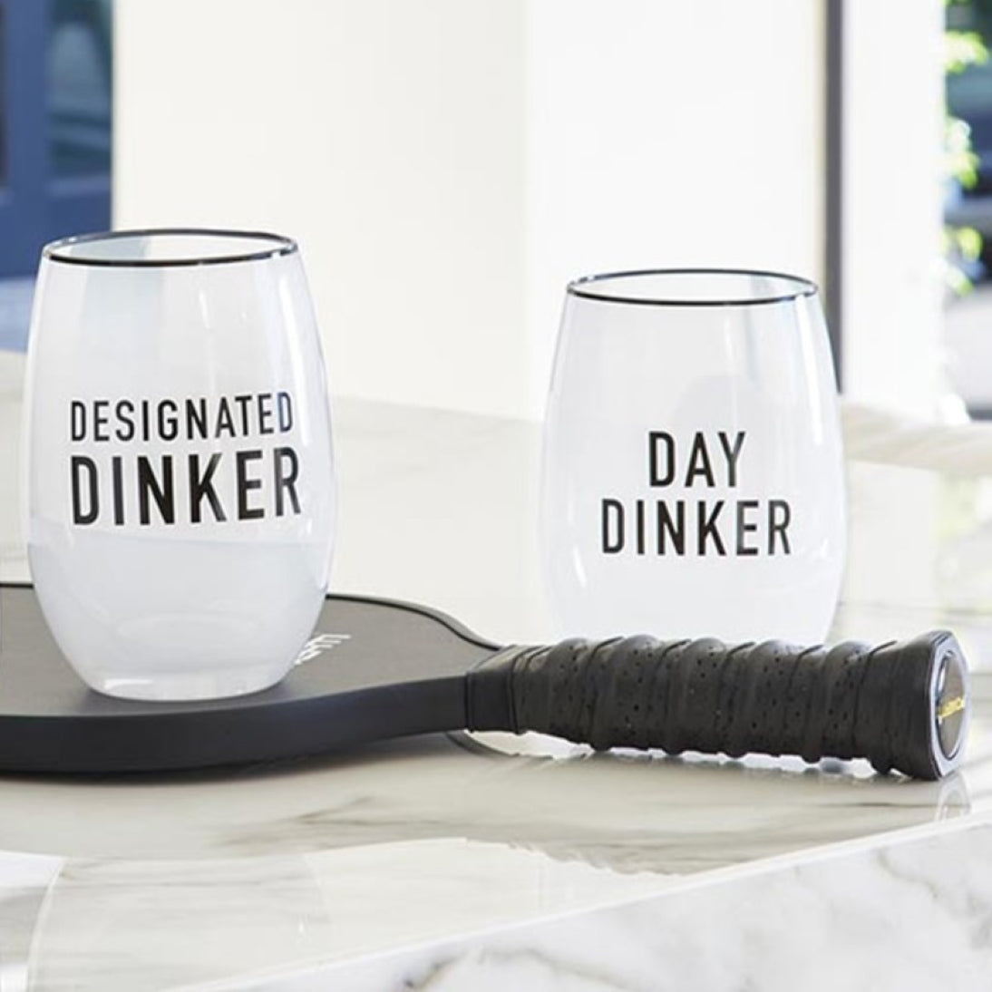 'Designated Dinker' Stemless Glass for Pickleballers