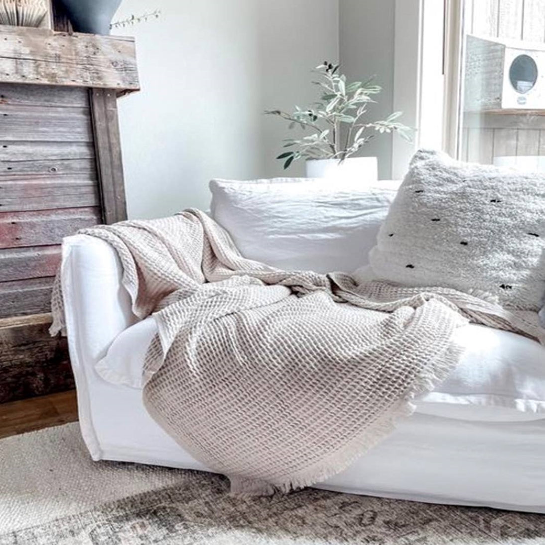 Harper Turkish Cotton Waffle Weave Throw Blanket in Sand