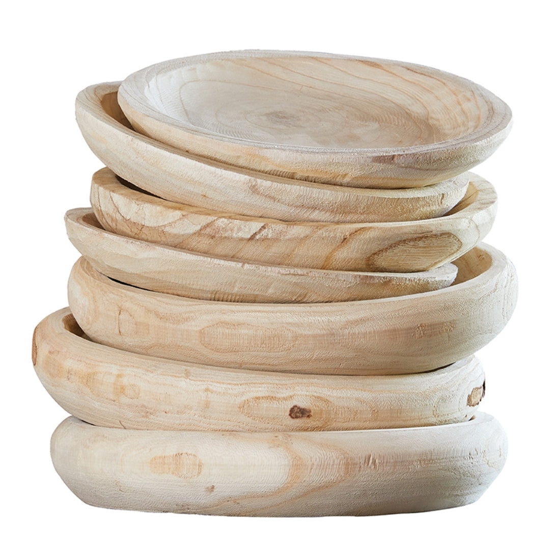Hand-Carved Shallow Wooden Bowl in Natural