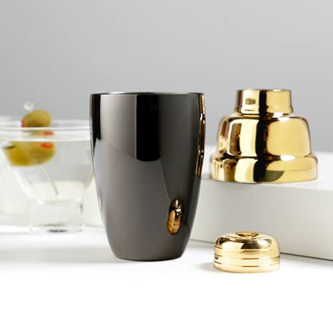 Two-Toned Gold & Metallic-Black Art Deco Heavyweight Cocktail Shaker