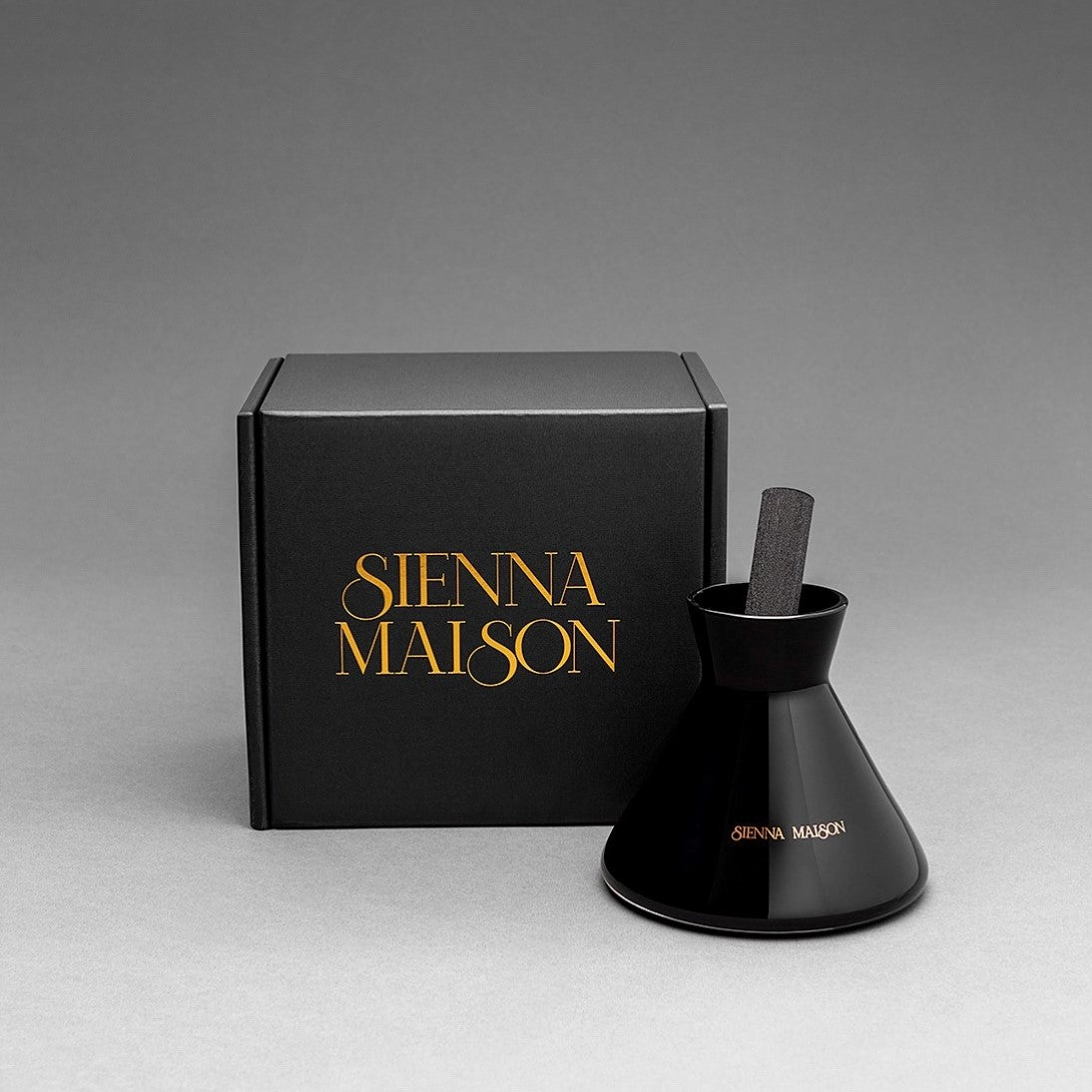 Sienna Maison Gold and Black Dyed Glass Encased in Crystal Glass Lennon Diffuser Set with Thick Reed and Gift Box