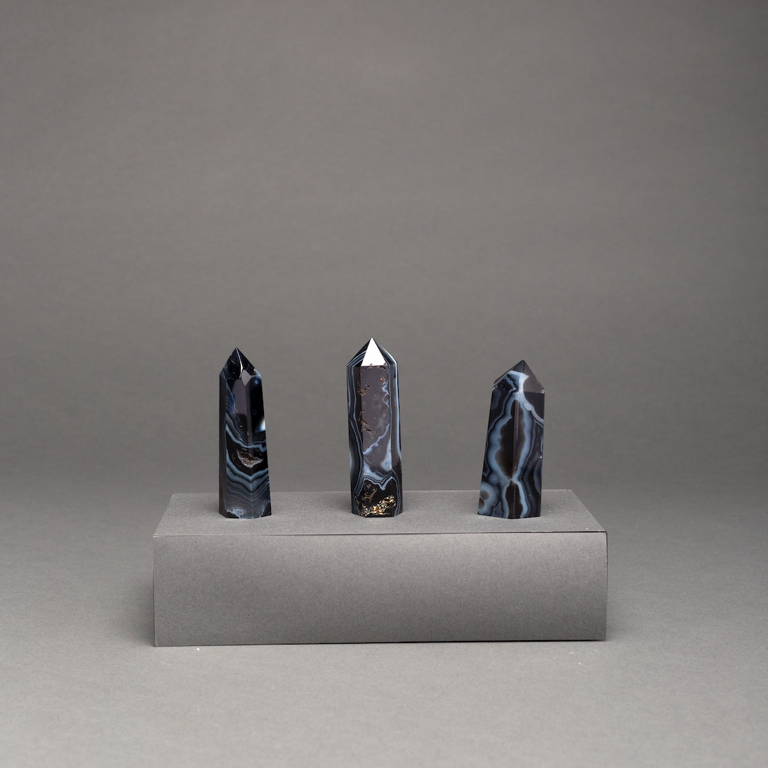 Sienna Maison Limited Edition Black Agate Mini Crystal Obelisk Point Towers - Black, Grey, Blue, White, Gold, Brown Stone