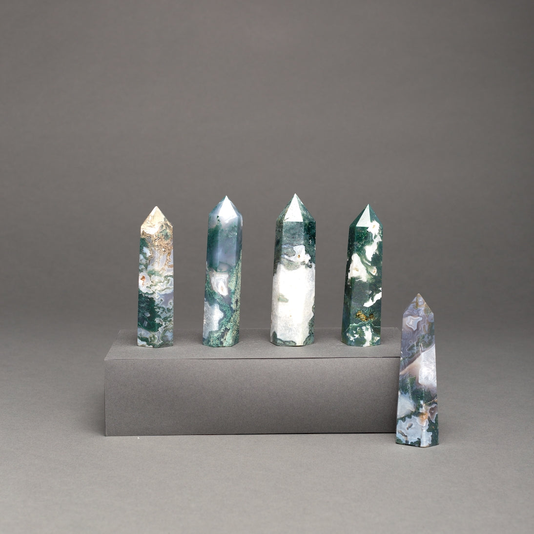 Sienna Maison Limited Edition Moss Agate Mini Crystal Obelisk Towers - Green, White, Cream, Yellow, Brown, Purple