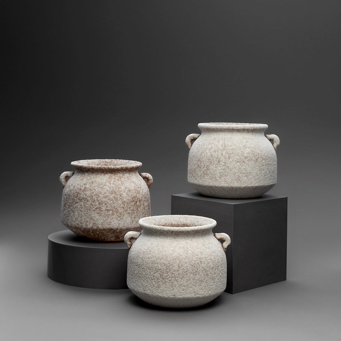 Multiple Sienna Maison Hand Made Textured Ceramic White and Natural Savina Rustic Tuscan Vases