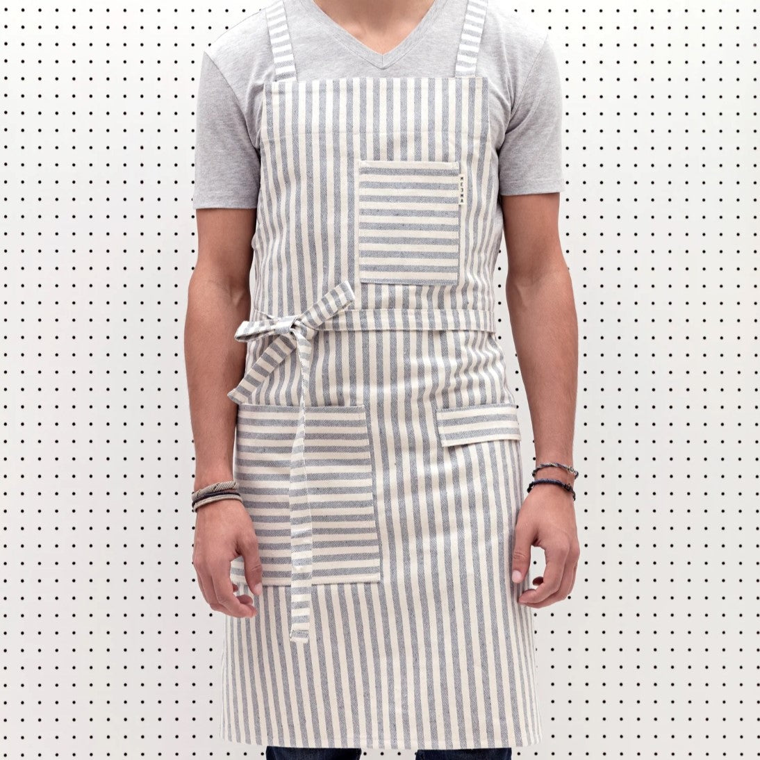 Eco-Friendly Striped Blue Denim Crossback Apron (Unisex)