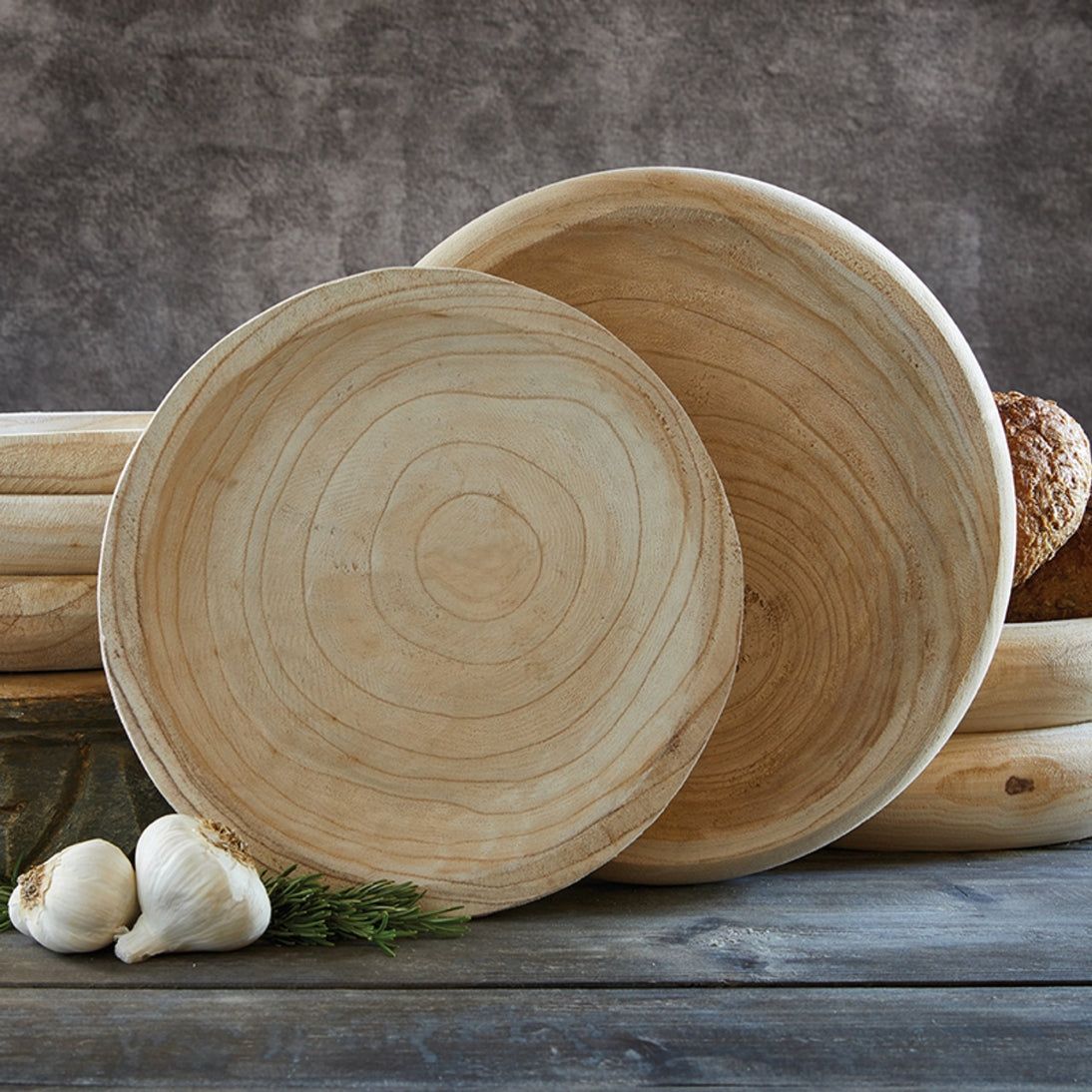 Hand-Carved Shallow Wooden Bowl in Natural