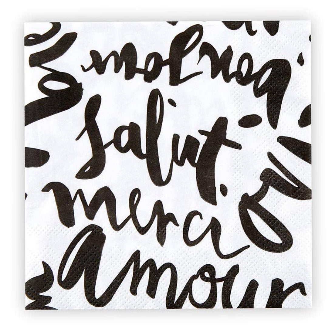 ‘Salut Merci’ Black & White Cocktail Napkins Set
