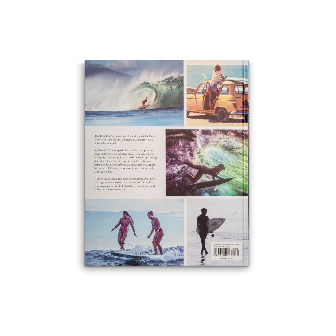 Surf Like A Girl by Carolina Amell and published by Prestel - Blue and White Wave Surfer - Back Cover Coffee Table Book